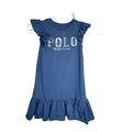 458. Polo Ralph Lauren Logo Ruffle Hem Dress Girls Size 4 Blue