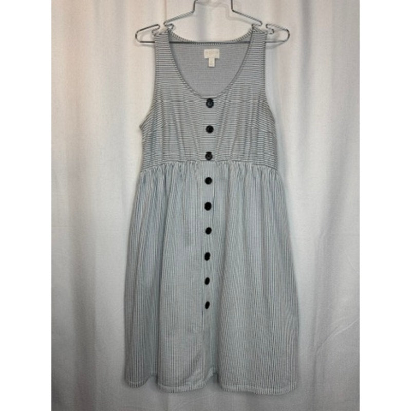 376. A Glow Maternity Blue White Striped Button Front Dress Size M