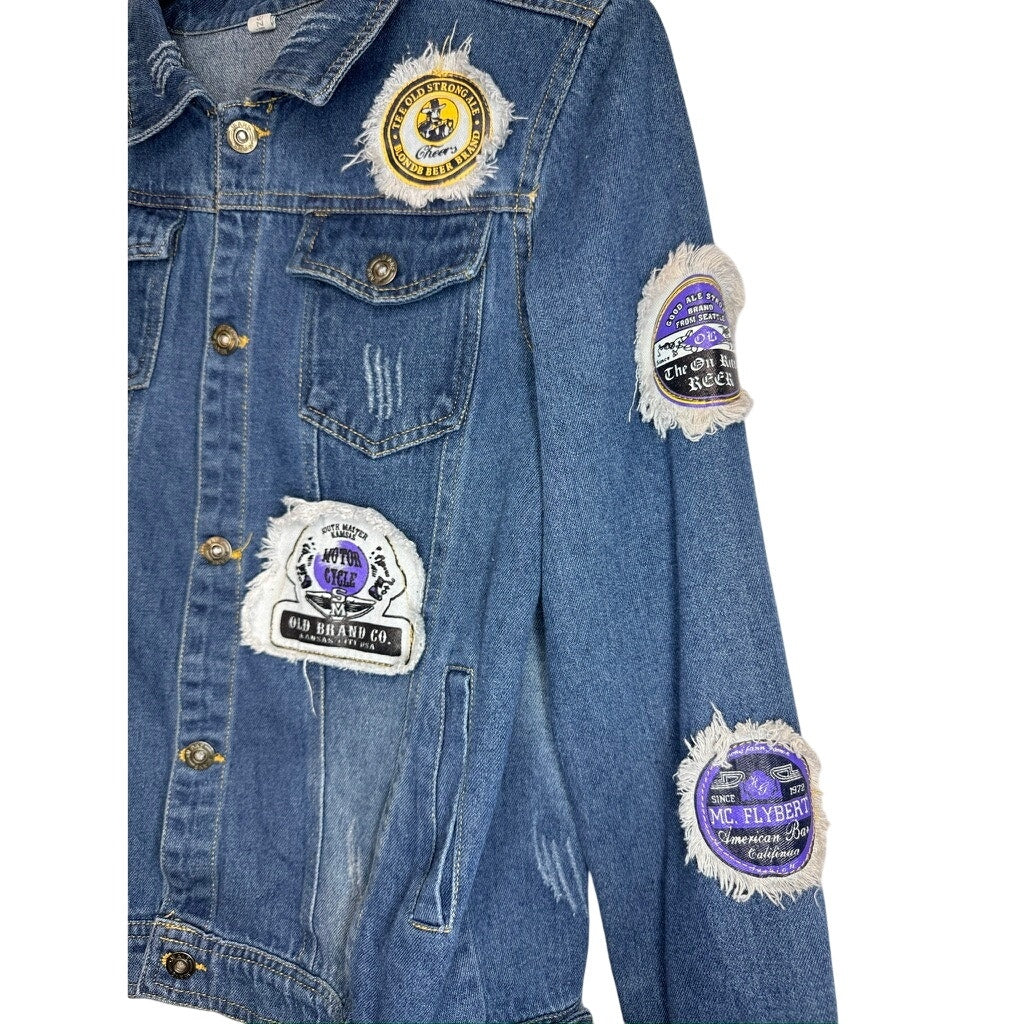 486. Vintage Tropical World Little Island Denim Patch Jacket