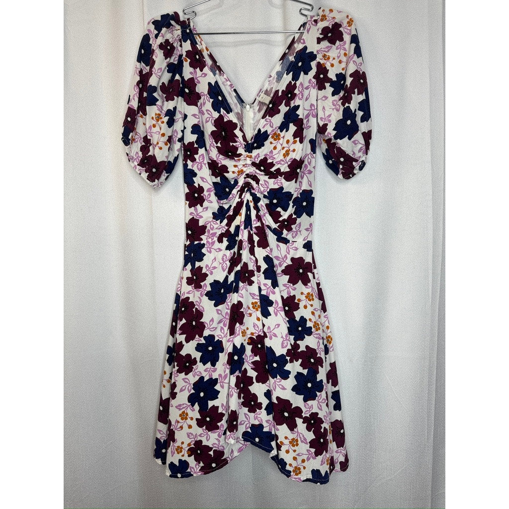 402. Valija Floral Puff Sleeve Ruched Mini Dress Size S