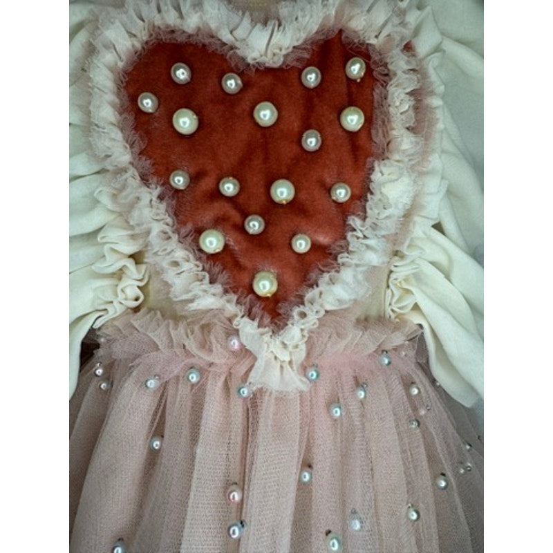 457. Handmade Pearl Heart Tulle Tutu Dress Size 9-12 Months