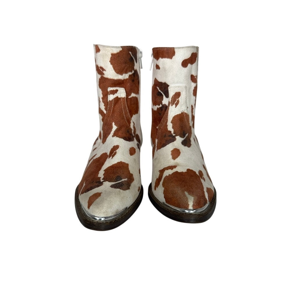 492. Cow Print Western Cowboy Ankle Boots Size 6.5