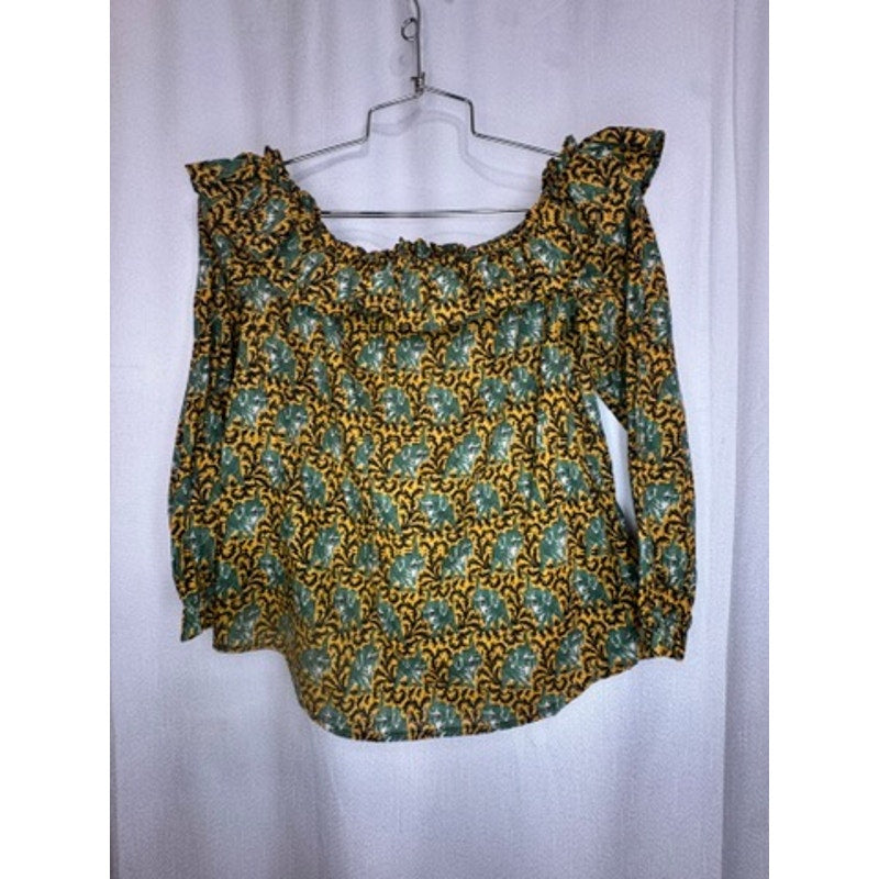 468. J.Crew Smocked On/Off Shoulder Elephant Print Peasant Top Size 0