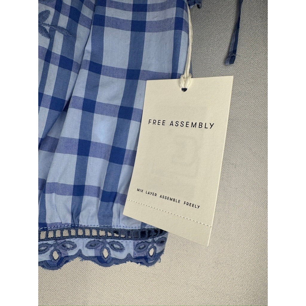 414. Free Assembly Blue Gingham Top & Denim Skirt Set Size 10-12 NWT