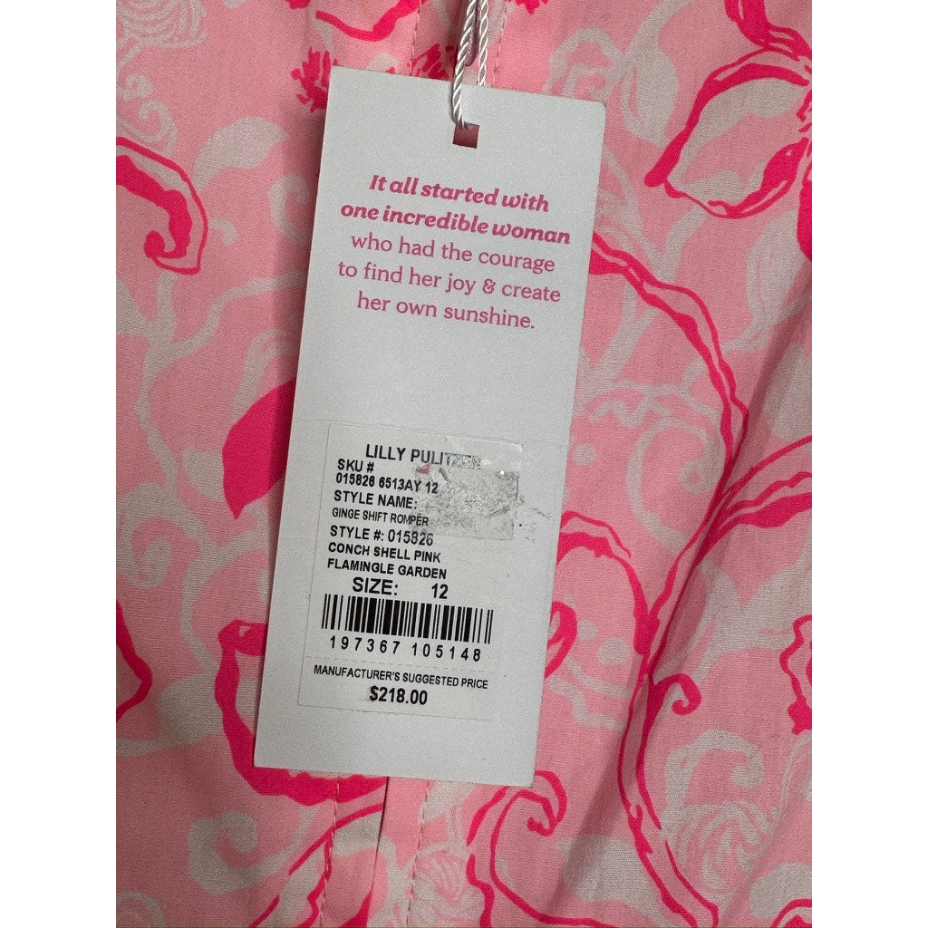 553. Lilly Pulitzer Pink Floral Sleeveless Beautiful Romper with lace trim Size 12