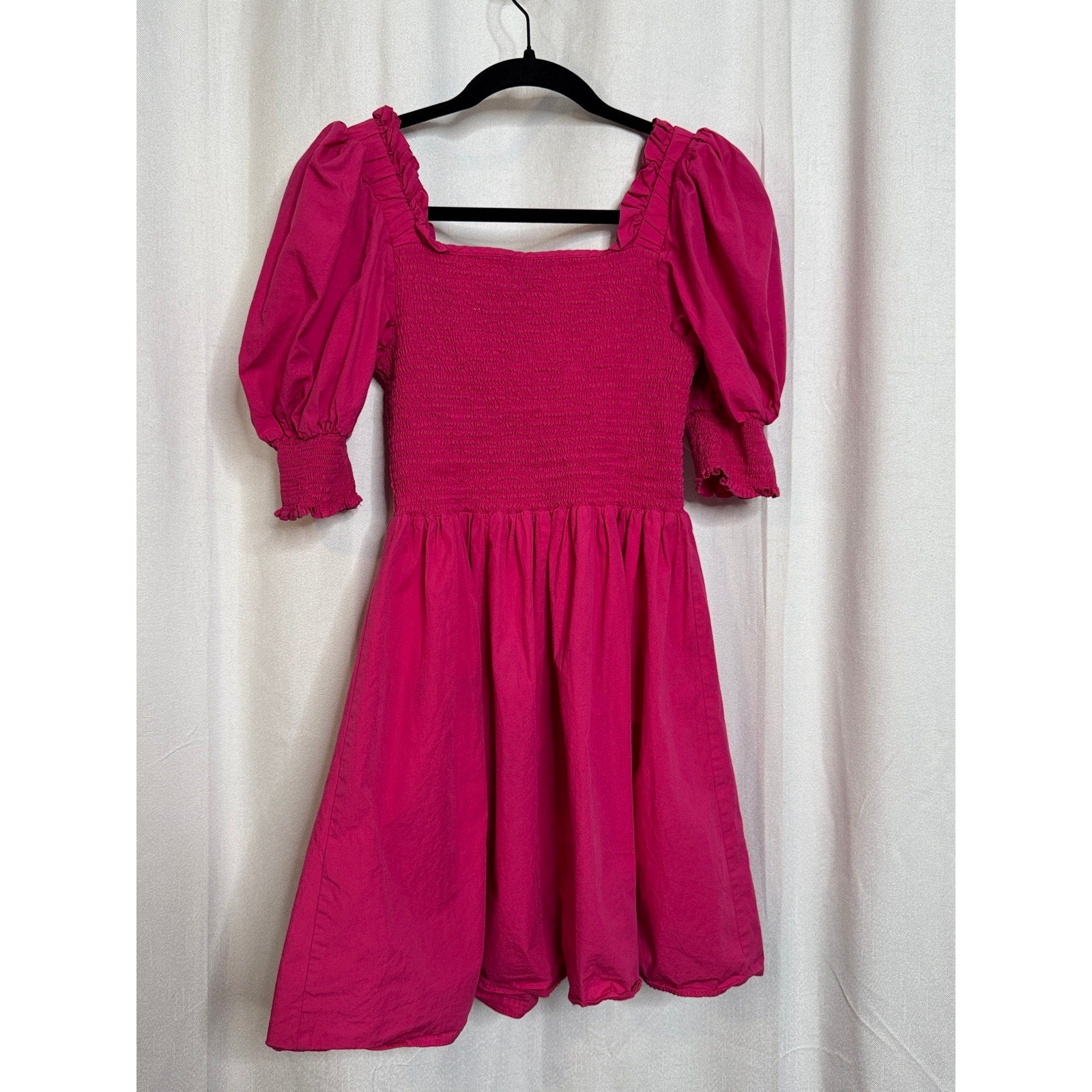341. MSK Pink Smocked Puff Sleeve Cotton Mini Dress Size S