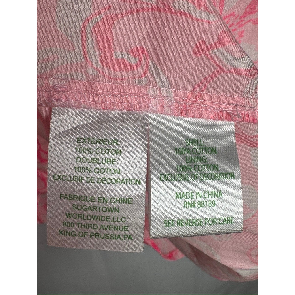 553. Lilly Pulitzer Pink Floral Sleeveless Beautiful Romper with lace trim Size 12