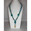 447. Blue Aqua Beaded Statement Necklace Gold Tone Elephant Charm