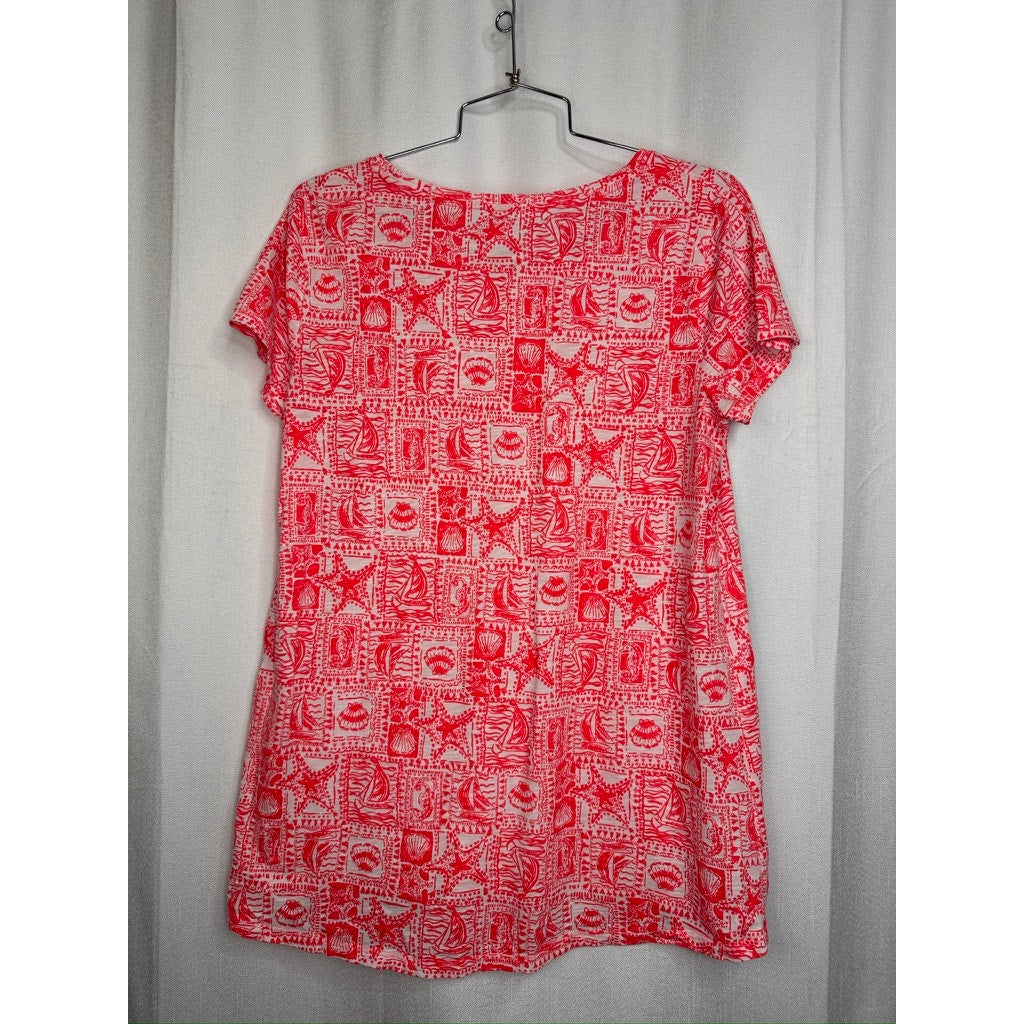466. Lilly Pulitzer Printed T-Shirt Dress Size M Pink Coral