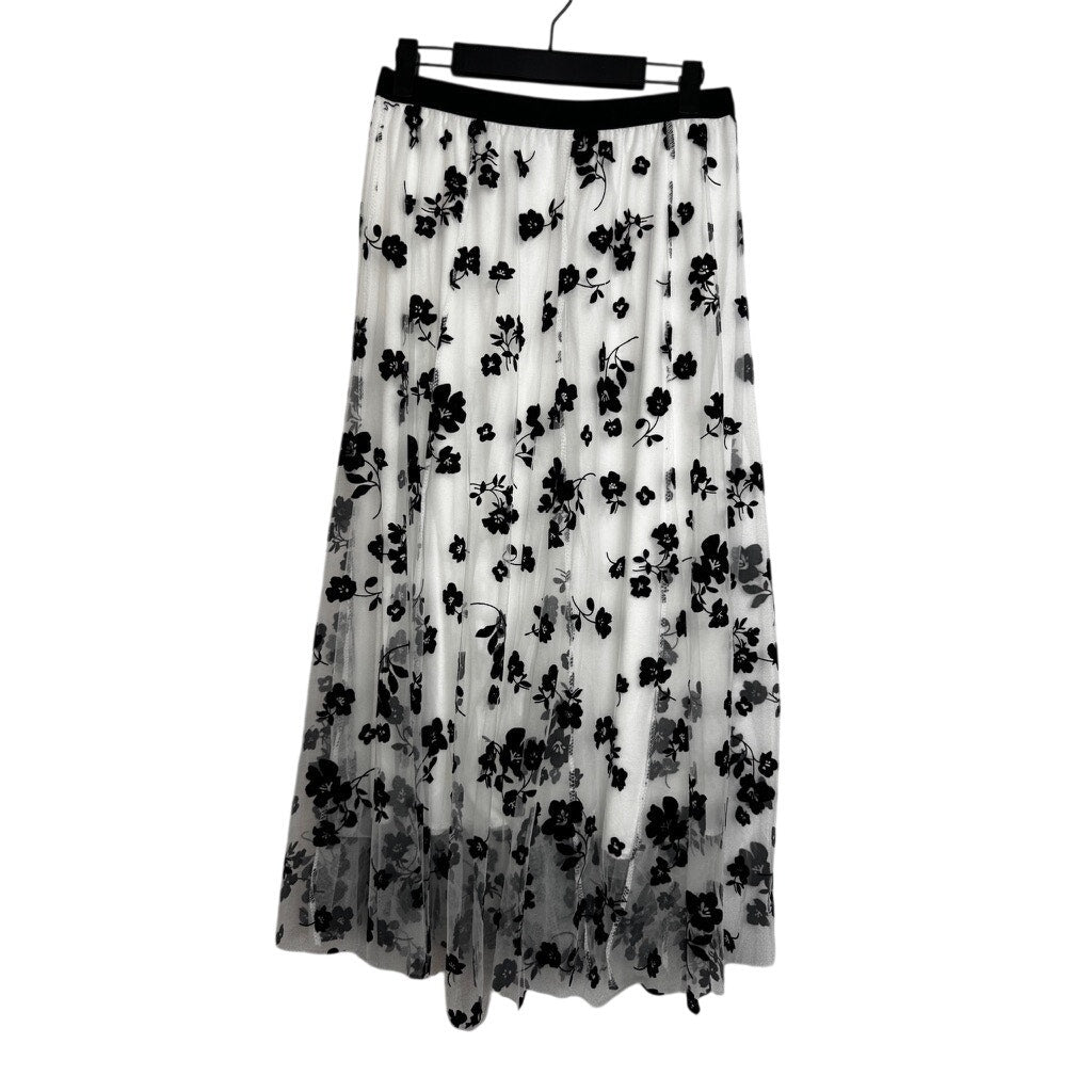 479. Black White Floral Mesh Midi Skirt Size L