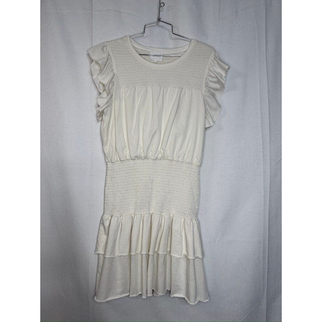 411. Sundays Ivory Smocked Ruffle Sleeve Mini Dress Size L