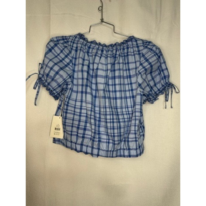 414. Free Assembly Blue Gingham Top & Denim Skirt Set Size 10-12 NWT