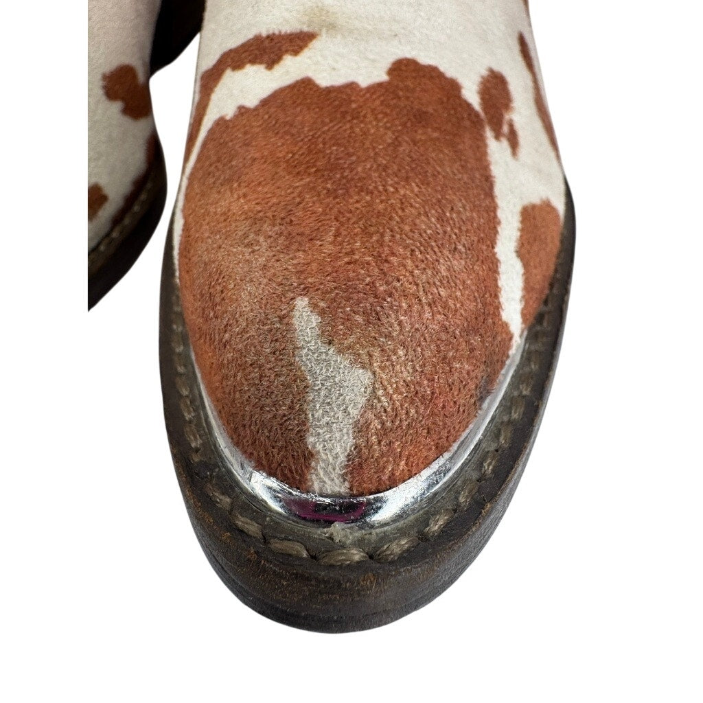 492. Cow Print Western Cowboy Ankle Boots Size 6.5