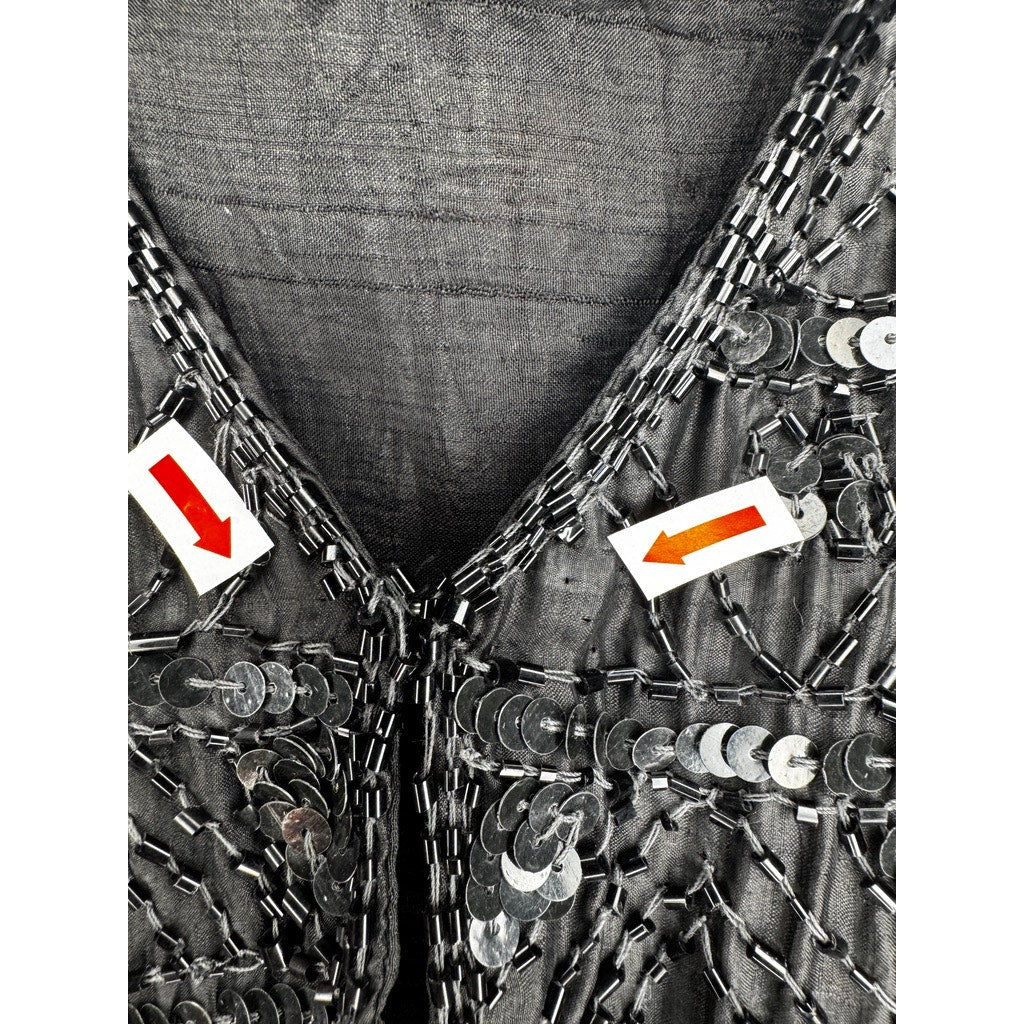 416. Beaded Sequin Silk Vest Hook & Eye Closure Size M