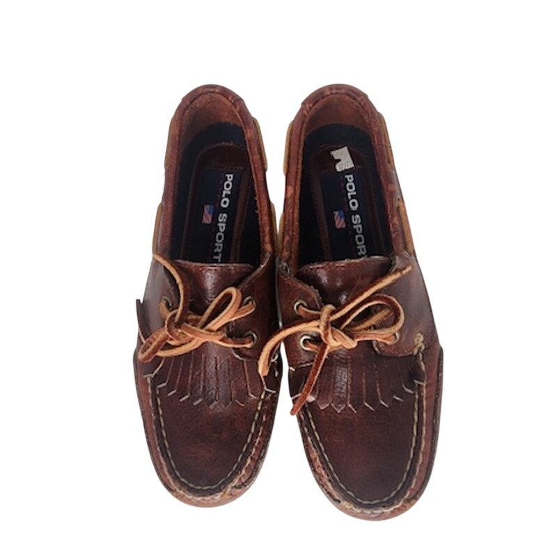 502. Y2K Polo Sport Brown Leather Moc Toe Boat Shoes Size 7B