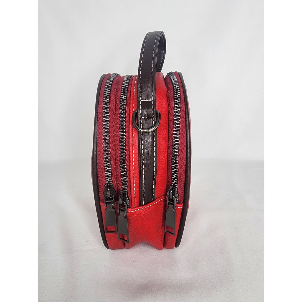 515. Red Faux Leather Bee Mini Backpack 3 Zip Crossbody Bag NWOT