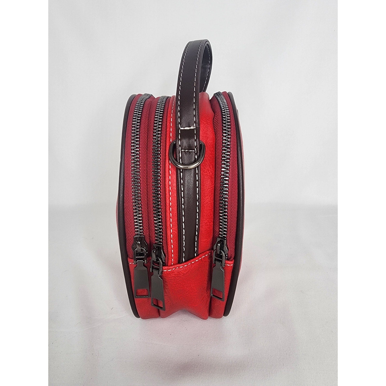515. Red Faux Leather Bee Mini Backpack 3 Zip Crossbody Bag NWOT
