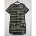 396. Darling Textured Fringe Pocket Shift Dress Black Cream