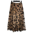480. Beige Black Floral Pleated Mesh Midi Skirt Size L
