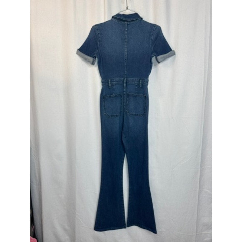 369. Second Skin Overalls Denim Zip Front Short Sleeve Jumpsuit XS