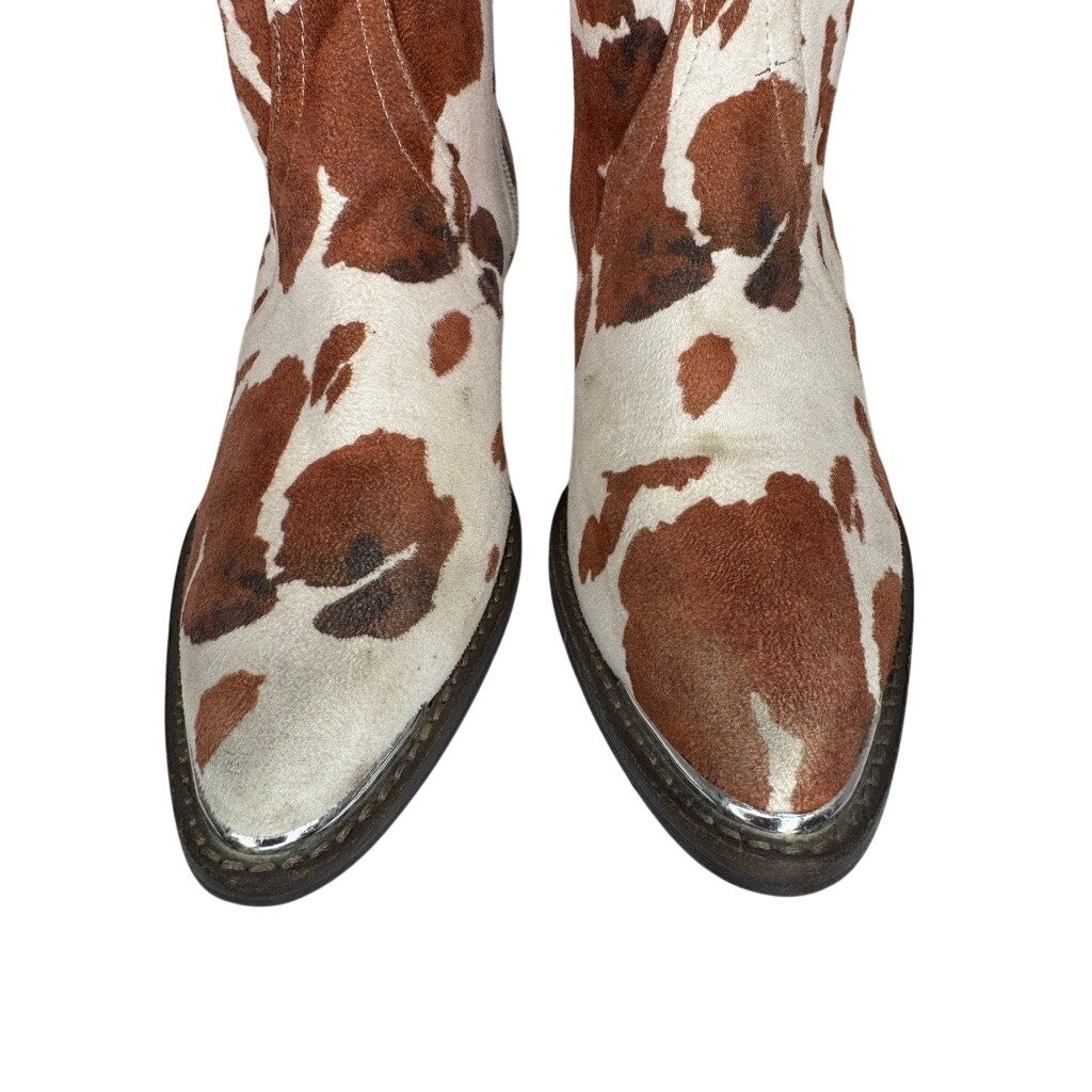 492. Cow Print Western Cowboy Ankle Boots Size 6.5