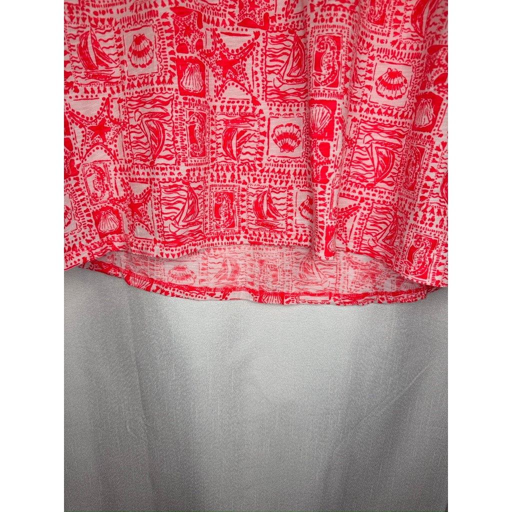 466. Lilly Pulitzer Printed T-Shirt Dress Size M Pink Coral
