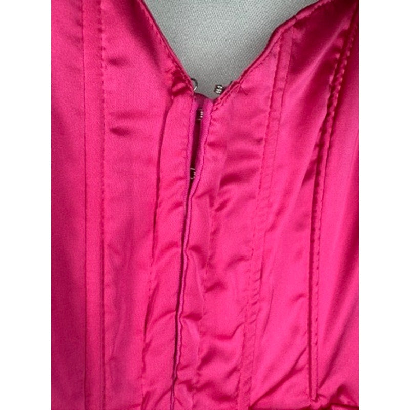 375. Sugar Thrillz Hot Pink Satin Ruched Bodycon Mini Dress Size XXS