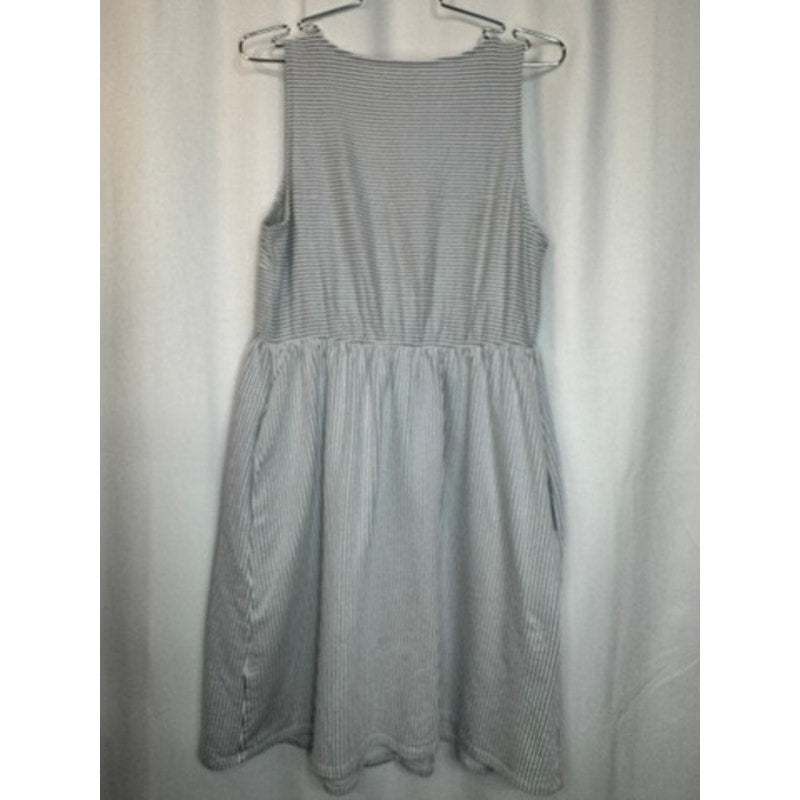 376. A Glow Maternity Blue White Striped Button Front Dress Size M