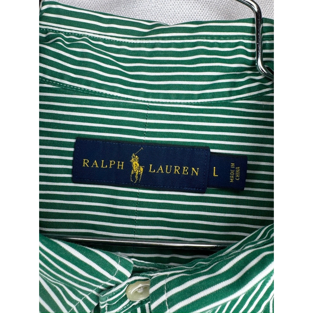 473. Ralph Lauren Green Striped Button Front Shirt Size L