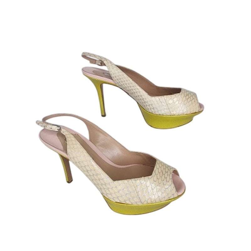 508. Nicholas Kirkwood Yellow Peep Toe Slingback Heels Size 6/36