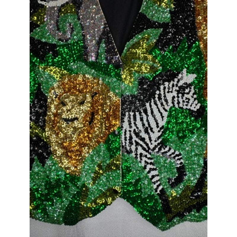 459. Fashion Fantasy Art Sequin Animal Print Vest Size L