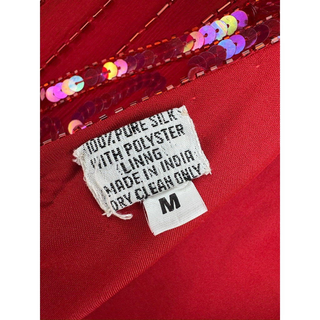 400. Missy Designer Red Silk Sequin Beaded Cocktail Dress Size M NWT
