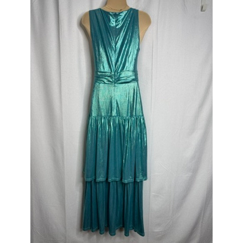 558. Elliatt Teal Cutout Metallic Maxi Dress with Front Leg Slit Size S