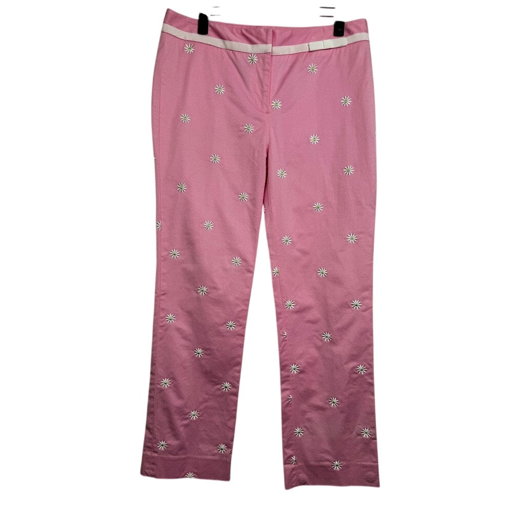 454. Lilly Pulitzer Pink Daisy Embroidered Capri Pants Size 8