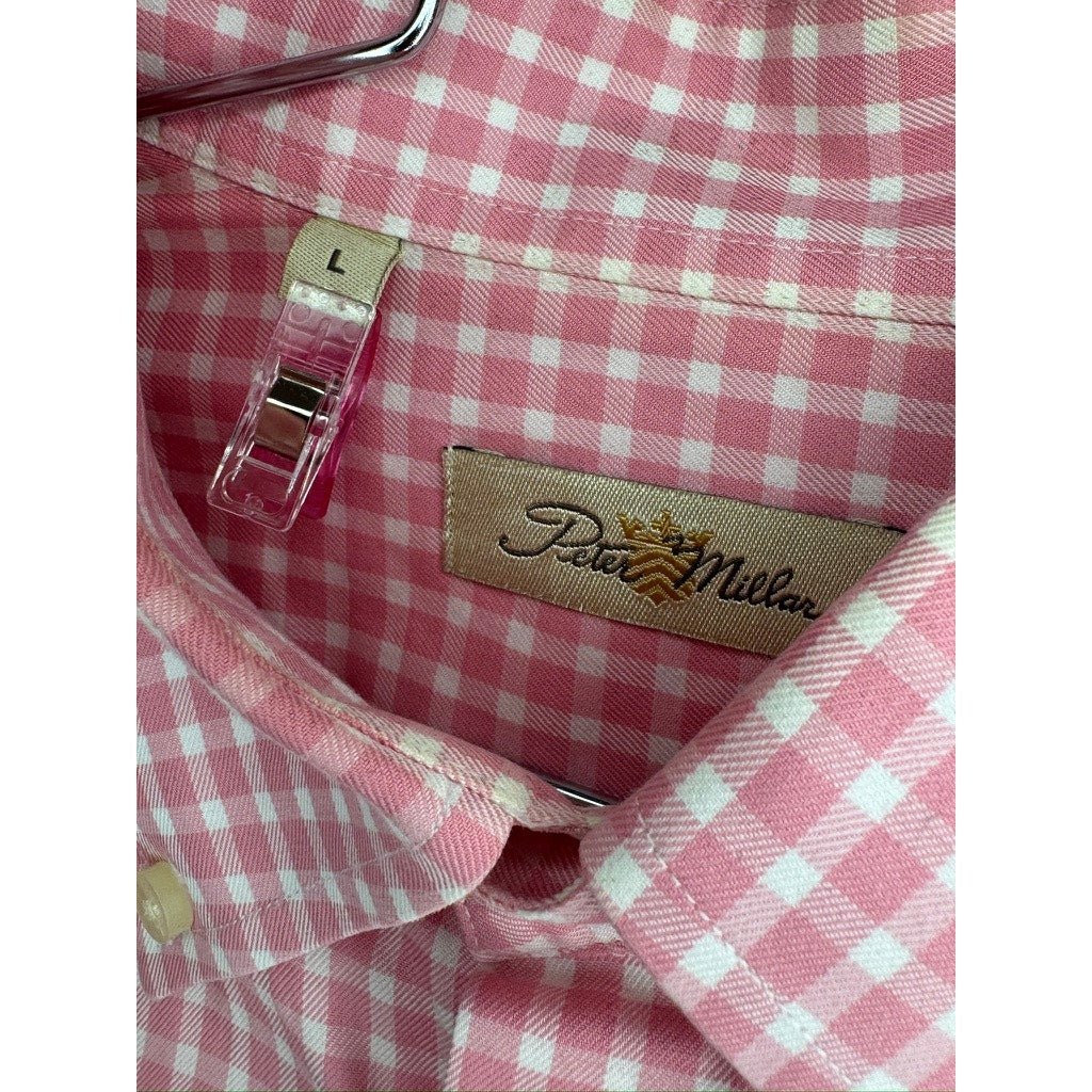 472. Peter Millar Pink Gingham Button Front Shirt Size L