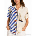 551. Lauren Ralph Lauren Petite Silk Sailboat Nautical Shirt P/P
