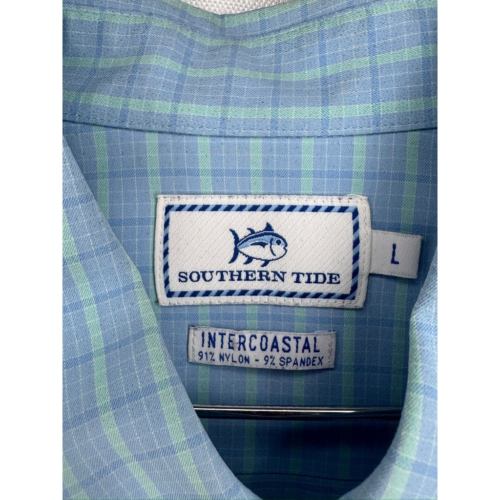 470. Southern Tide Intercoastal Plaid Button Shirt Size L Blue
